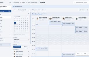 A flexible day and week calendar that displays appointments and group classes by instructor or resource, helping teams manage availability, capacity, working hours, and bookings efficiently.