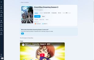 detail page (Follow, Watch on: Crunchyroll/Bilibili, following episode countdown)