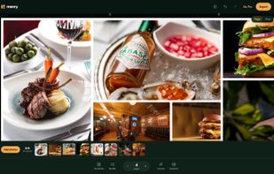 The editor: eight photos laid into one wide grid, sliced into four 4:5 pages