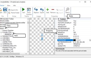 msstyleEditor interface and description of its parts