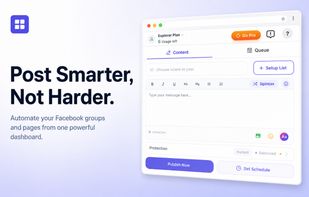 The MultiGroupPoster dashboard: write one post and publish it to multiple Facebook groups and pages from a single screen — with Spintax, text formatting, media, and a choice of Publish Now or Set Schedule.