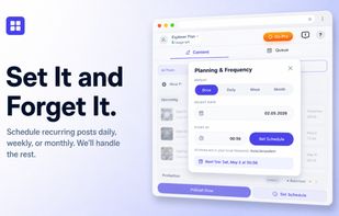 The Planning & Frequency scheduler: set Facebook group posts to repeat once, daily, weekly, or monthly, and MultiGroupPoster publishes them automatically at the times you choose.