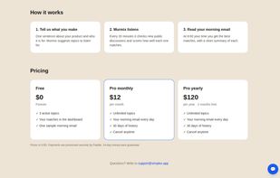 Simple pricing: Free, Pro monthly or yearly