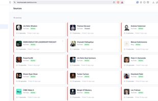 Subscribe to YouTube channels, podcasts, Reddit subreddits, and more — new episodes are automatically detected and processed.