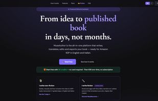 The MuseAuthor home screen, with the non-fiction and fiction workflows.