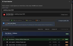 Track Matcher: a Spotify or YouTube Music playlist matched against your own files
