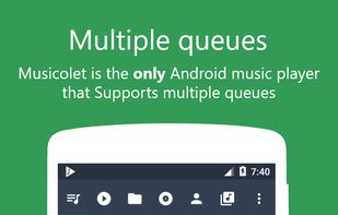 Multiple Play-Queues:
Musicolet is the only music player in android market which supports multiple Play-Queues.
Now it is possible to create/manage one Play-Queue while listening songs from another Play-Queue.