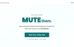 MUTE top page — Block contact form spam for $3.33/month. No CAPTCHA, no friction for real visitors.