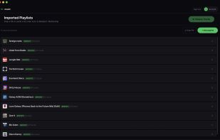 Imported playlists in the Muvic Mac app, ready to sync to Beatport or Bandcamp.