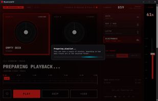 Automatic playlist preparation - the app scans your music folder, analyzes tracks, and builds a continuous DJ set ready to play