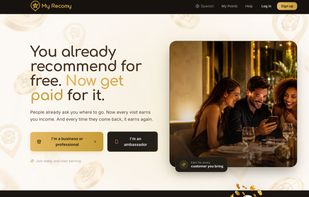 Landing page — ambassadors and businesses sign up to turn recommendations into income.