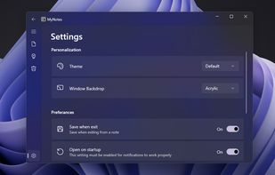 settings screen with acrylic theme