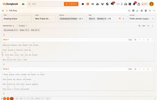 Visual ChordPro editor with song sections