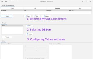 MySQLSync Manager application where the synchronization rules are being configured.