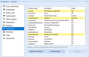 Application exclusions