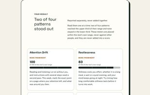 A finished result: meters placed within the test's own range, never against other people.