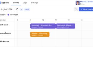 Events view for entire building displaying planned meetings.