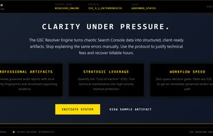 Clarity Under Pressure
GSC Resolver Engine turns Search Console issues into structured, governed resolution workflows and client-ready outputs.