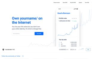The Namebase.io Homepage where you can sign up for Namebase to get started.