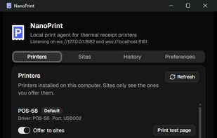 UI. Printers list and other tabs.
