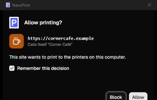 Website permission prompt