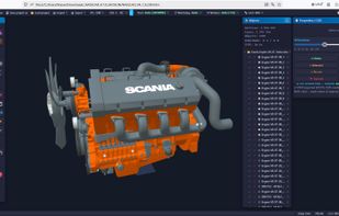 NASSCAD 4.7.0 — Scania V8 XT Turbo STEP assembly with source colors. Model by Ivo Jardim (GrabCAD / STEP Tools).