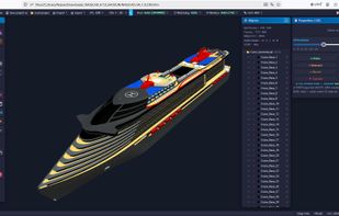 NASSCAD 4.7.0 — imported cruise ship STEP assembly. Model: Modern Cruise Ship Evita by Christian Spreafico (GrabCAD / STEP Tools).