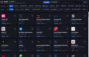 Global internet radio hub featuring over 30,000 live stations, genre filters, and favorites.