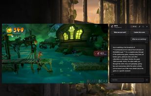 Real-time AI context with Bite: In this screenshot, the user asks "What are we watching?" at minute 47:23. Bite immediately identifies the stream (Crash Bandicoot 4 100% Walkthrough), explains the gameplay context (hidden gems, 106% completion, game lore), and offers deep-dive scene assistance without leaving the player.