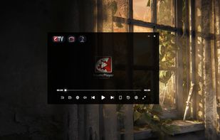 Minimalist crystal glassmorphism media player interface on the desktop with sleek controls.