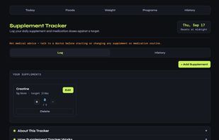 Supplement tracker, log daily supplement use and see history to stay on track