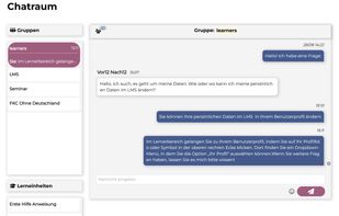 Built-in messaging for group discussions and learner support. Enables real-time communication and sharing inside learning groups.
