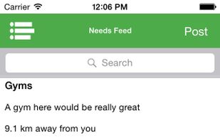 Mobile app Needs feed - showing all needs in the user's area