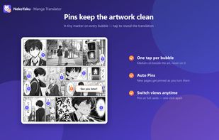 A small marker on each bubble instead of text over the art. Tap to read, tap again to go back to the original page.
