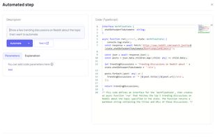 Step automation dialog with AI generated code