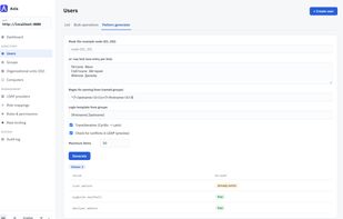 Pattern generator: names transliterated into logins and checked against the directory
