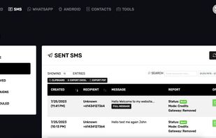 Netcapz Sent SMS on Dashboard