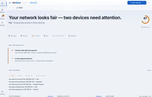 The Overview screen: security score, what changed in the last 24 hours, and why the score is what it is.