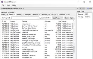 NetworkMiner showing files extracted from sniffed network traffic to disk