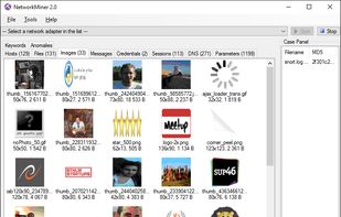 NetworkMiner showing thumbnails for images extracted to disk