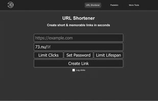 Our URL Shortener, using the
fairly short Domain "73.nu"
and providing many options for security and customization!