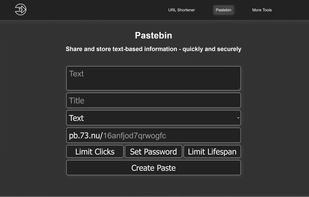 NU's Pastebin service, giving
almost all the options of the
Link-shortener and offering a
language-selection to provide
syntax higlighting and other
useful features!