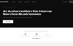 NeverMiss homepage AI receptionist built specifically for home service businesses.