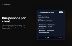 One persona per client with its industry, competitors and keywords