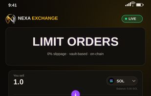 On-chain limit orders — 0% slippage, cancel anytime