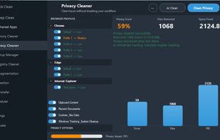 Privacy Cleaner — clears browser and system traces across all installed browser profiles, with an AI-assisted scan option.