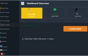Dashboard overview showing system health status and junk file summary
