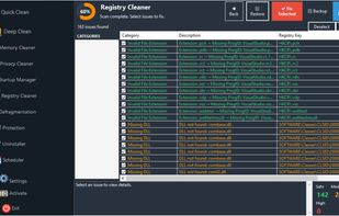 Registry Cleaner scan results with risk-level categorization (Safe, Medium, High)