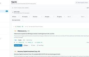 Signals page with event feed