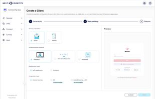 Next Identity's no-code client registration enables anyone to quickly provision new integrations with an emphasis on passkeys and other passwordless options. 